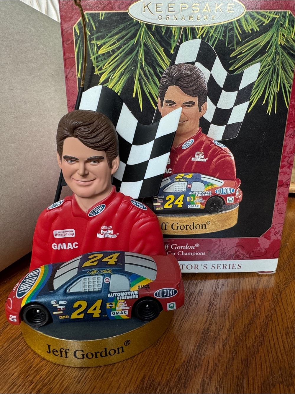 Jeff Gordon NASCAR 24 Figurine Ornament with Checkered Flag